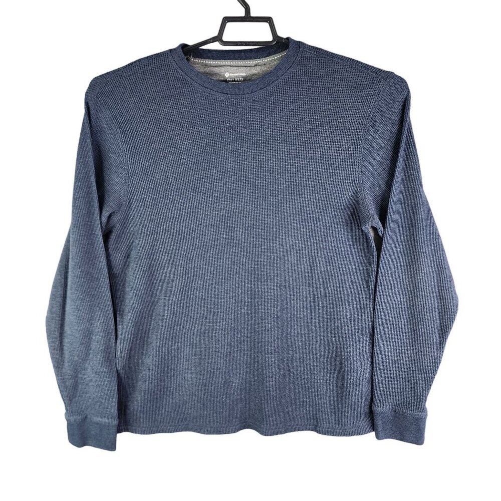 Mens Members Mark Blue Soft Wash Waffle Knit Thermal Shirt Long Sleeve Size L